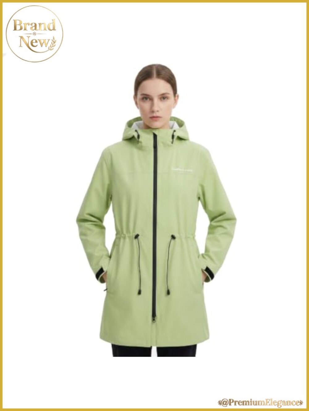 Women's Waterproof Long Rain Jacket with Adjustable Hood